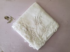 画像1: フランスヴィンテージ ボビンレースハンカチ イニシャル刺繍 MS (1)