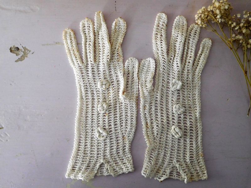 フランスアンティーク リネンクロッシェレース 夏の手袋